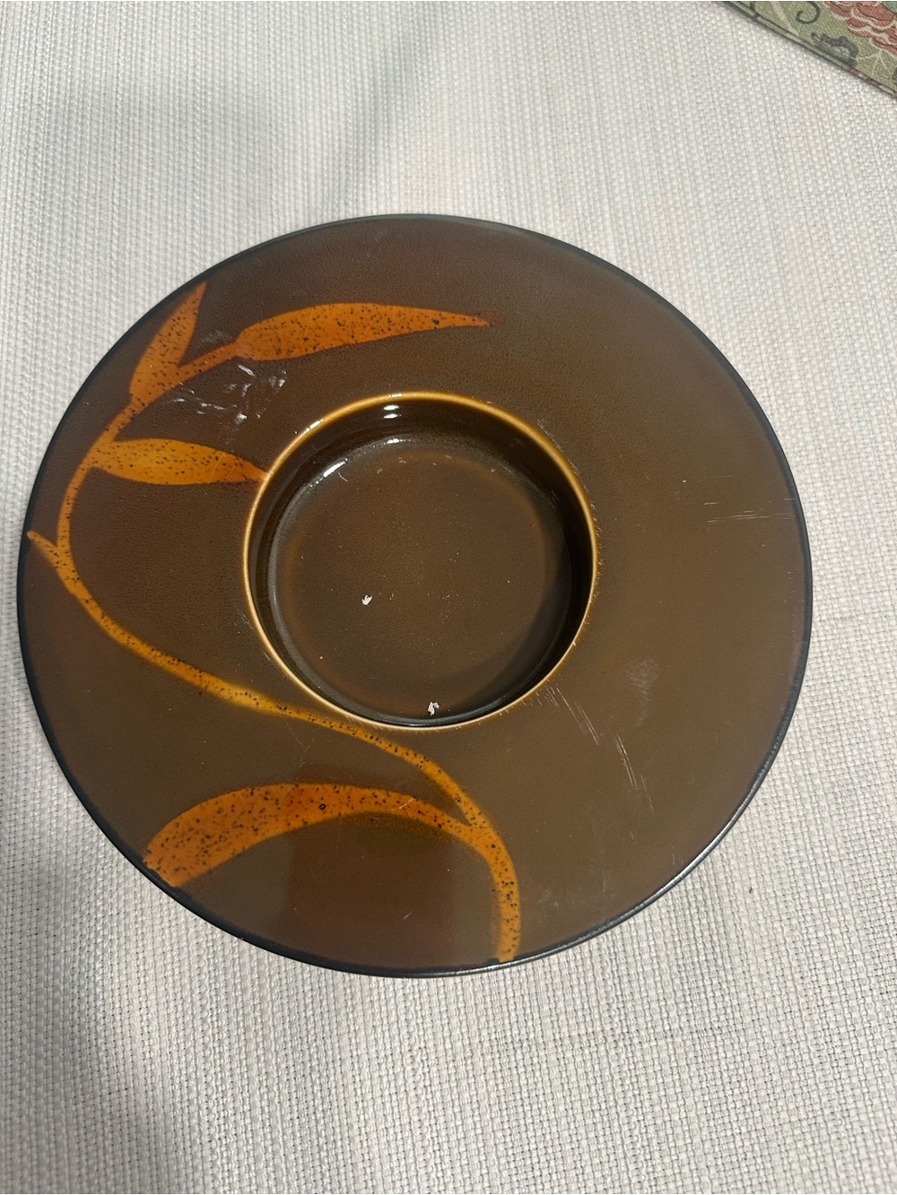 Brown Ceramic candle holder mid century vibe